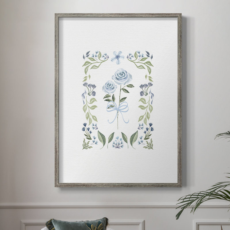 «Pretty» en bleu, reproduction encadrée - bois massif, H 15 po x l 12 po