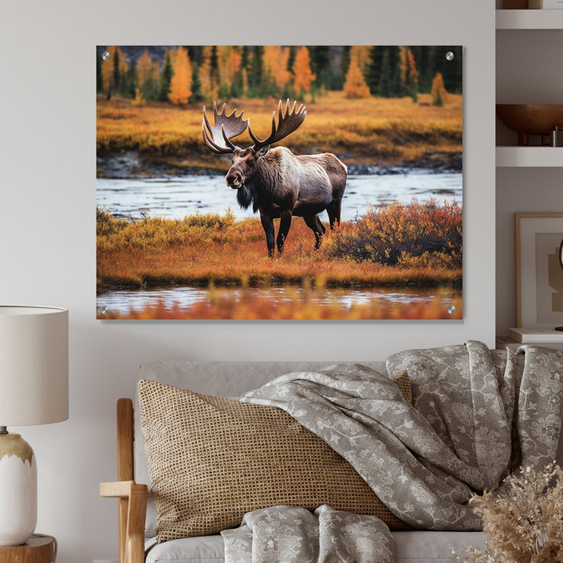 Orignal en Alaska, paysage I - art mural acrylique en Alaska, H 24 po x l 32 po