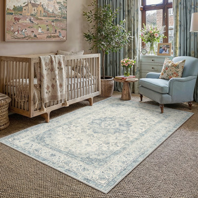 Tapis oriental beige Stella avec envers antidérapant et rouleau
