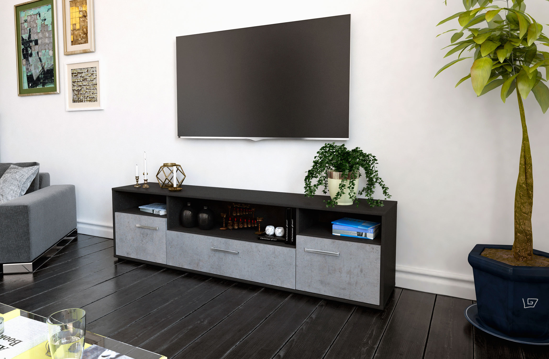 STIL.ZEIT Bionda TV Stand - Freestanding/Metal handles - Design: High ...