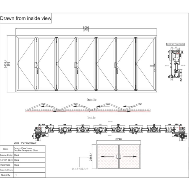 Portes de patio pliantes en aluminium, Côté droit