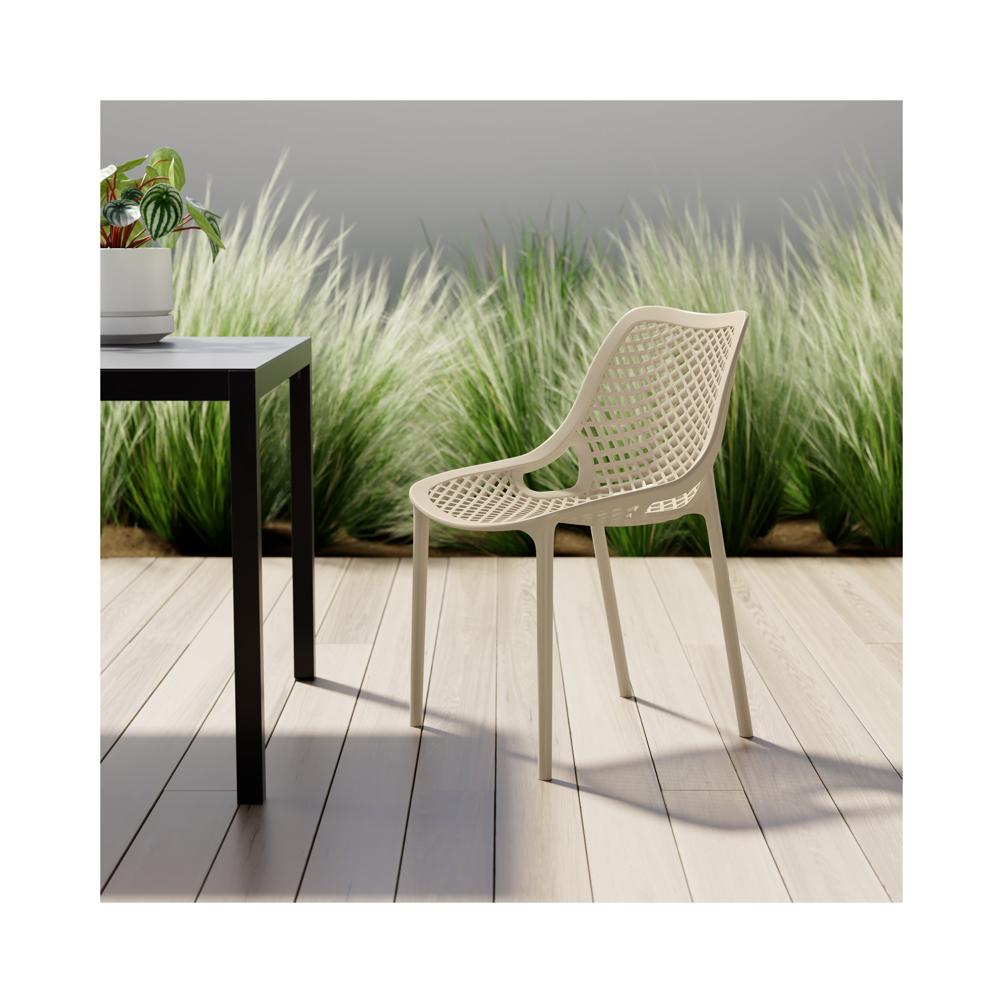 Farrah Outdoor Stacking Dining Side Chair, Taupe