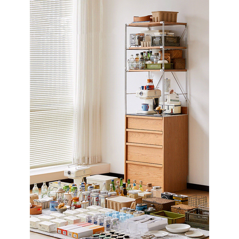 Armoire alimentaire simple en acier inoxydable et bois de cerisier