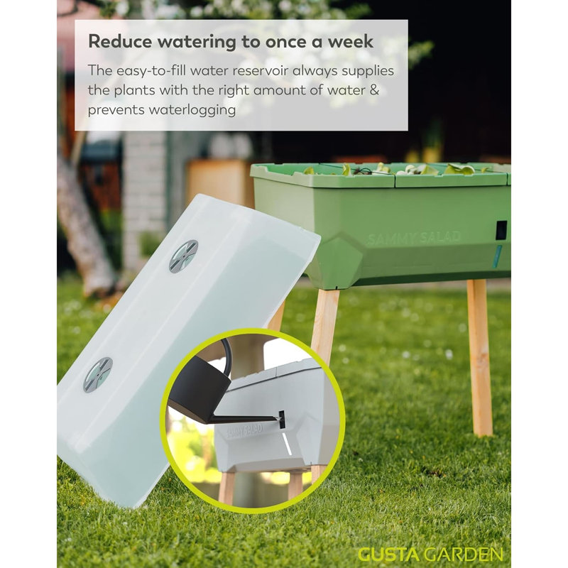 Sammy Salad Raised Bed Planter for Green Leaves, Removable Lid, Self-Watering, 15L Water Tank, 40L Soil, Green