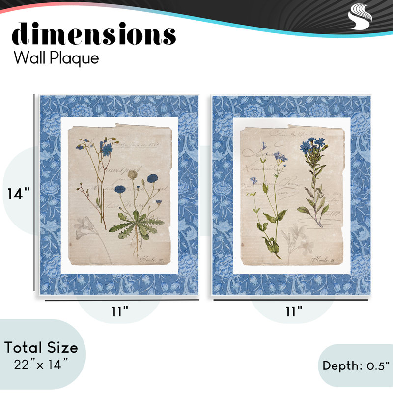 Ensemble de 2 plaques murales Blue Botanical Herbs, design par Livi Finn