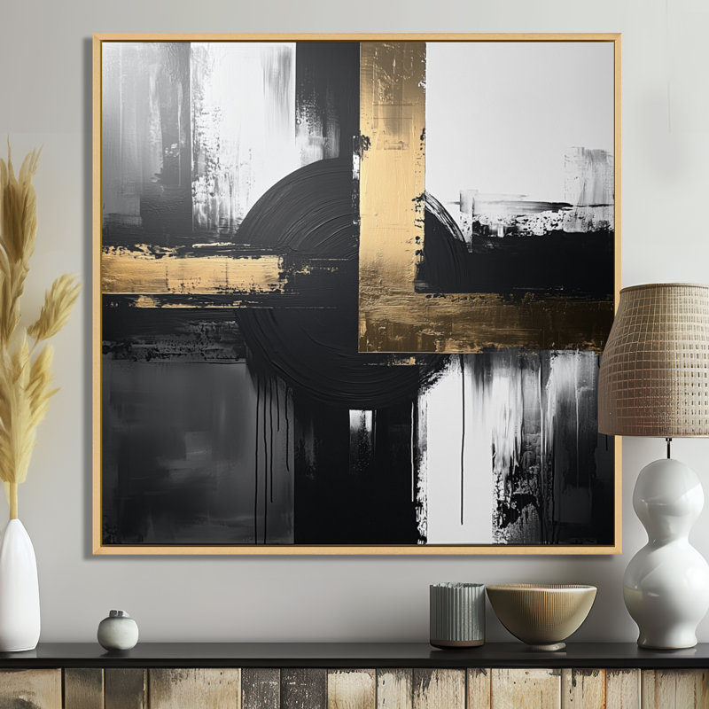 Scher - Art mural abstrait, H 36 po x l 36 po, Impression encadrée flottante, Crème, crème
