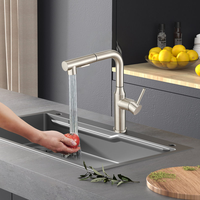 Robinet de cuisine escamotable à une poignée Frank, sans plomb, nickel brossé, Brushed Nickel