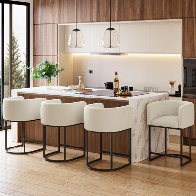 Ensemble de 4 tabourets de bar 24 po à hauteur de comptoir - 4 chaises rembourrées en laine d'agneau avec structure en métal, dossier et accoudoirs pour îlot de cuisine, bar et salle à manger