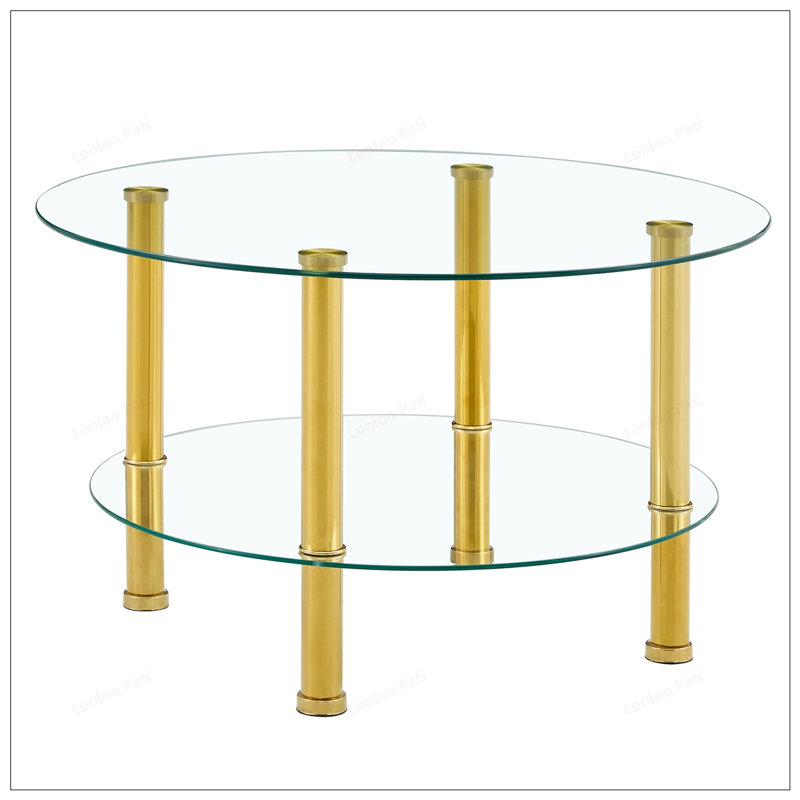 Table basse contemporaine en verre trempé à double couche avec rangement ouvert et support stable