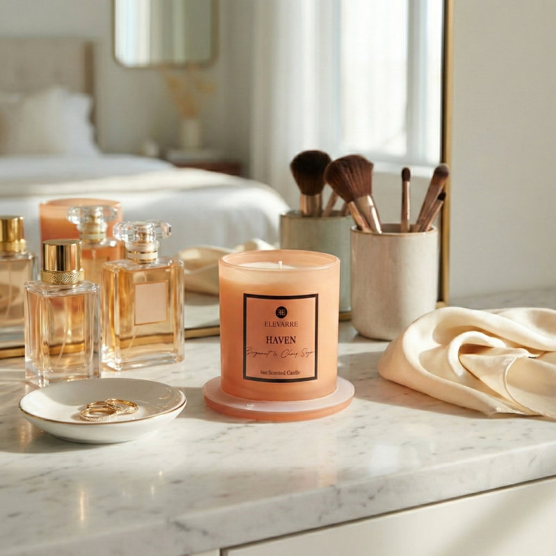Bougie parfumée avec couvercle en verre pour décor de salon Freelon, Orange