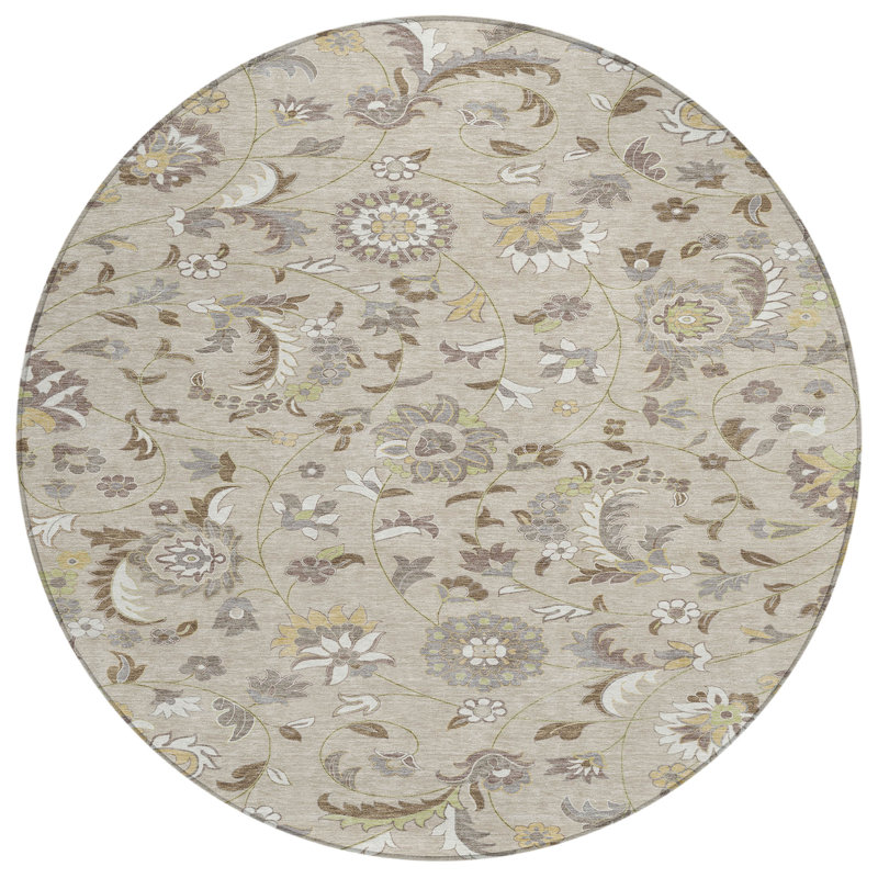Machine Washable Indoor/Outdoor Chayden ACN1006 Beige 3' x 5' Rug, Round 8'