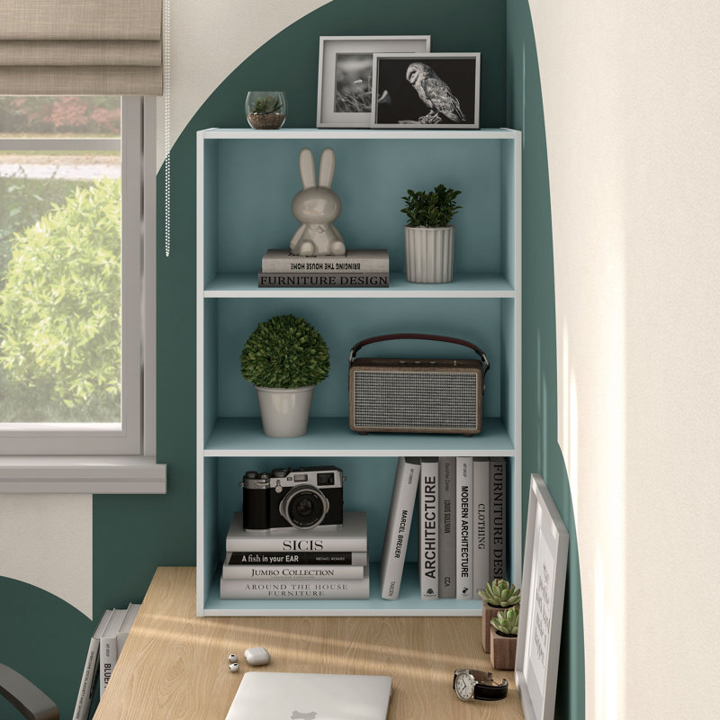 Bibliothèque de rangement Breayla, 3 tablettes, Bleu clair