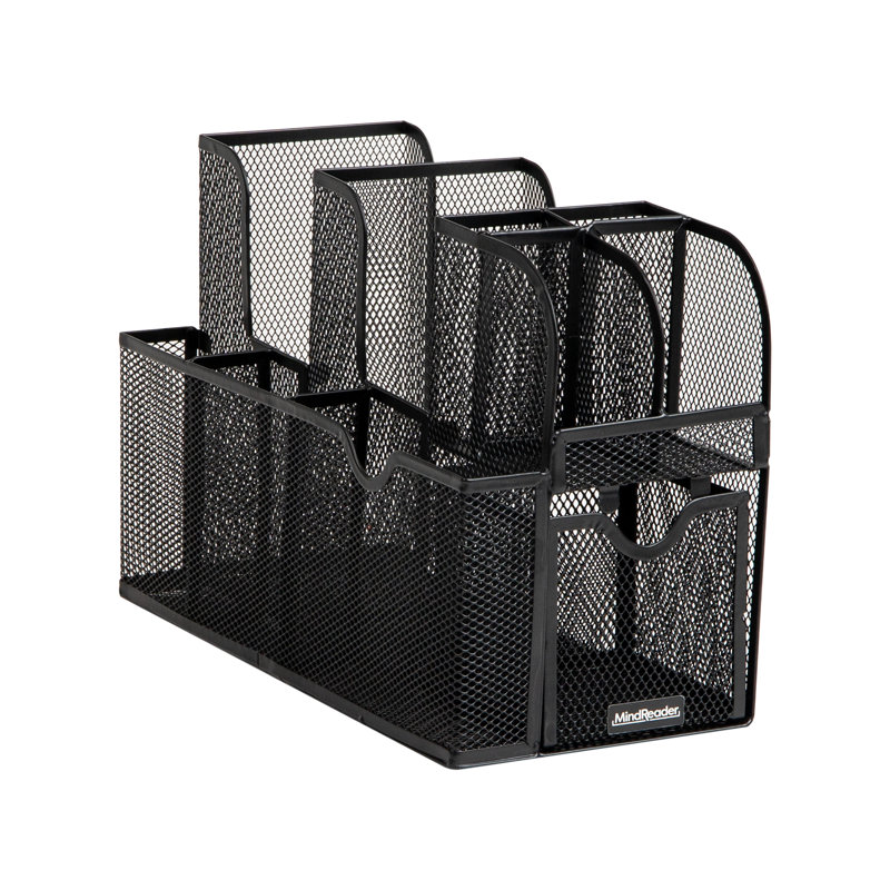 Mind Reader Countertop Organizer, Office Breakroom or Desktop Storage, 10-Compartment Caddy, Metal Mesh, Black