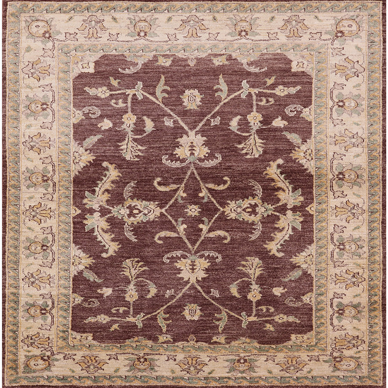 Tapis oriental rouge / vert Bartev, Carré 8 pi