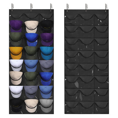 Hat Organizer Racks for Baseball Caps, Visible Hat Holder Rack for Wall Door with 3 Hooks, 24 Deep Pockets