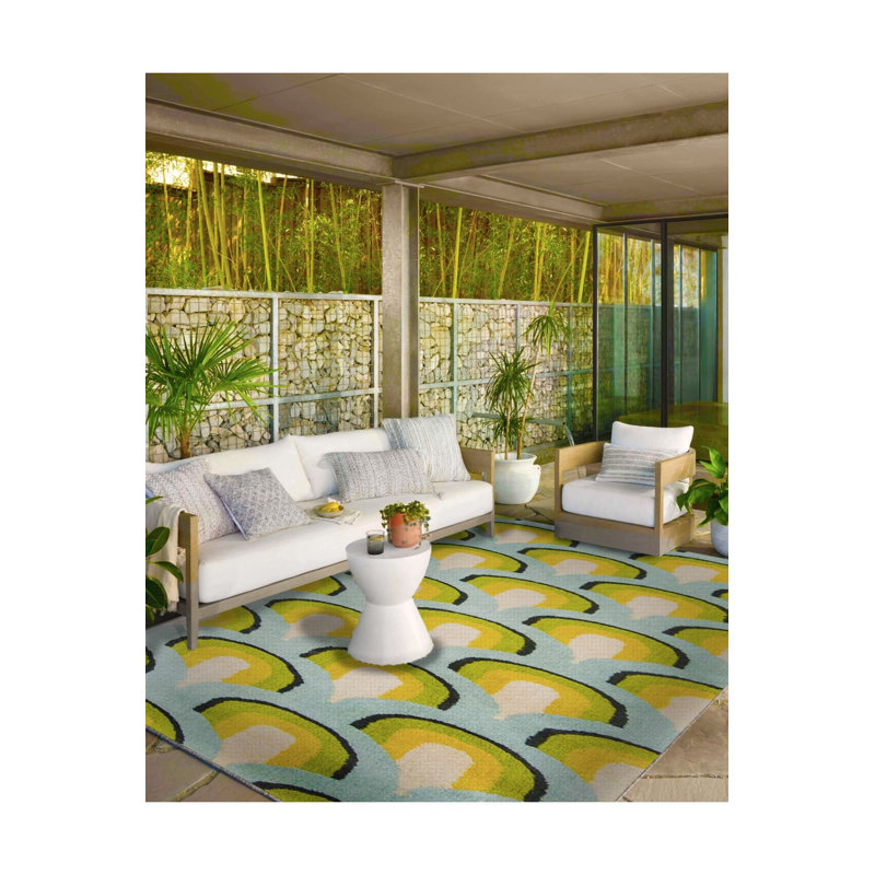 Tapis jaune lavable à motif de rayures à motif arc-en-ciel, Sous-tapis rectangulaire 2 pi 4 po x 3 pi 11 po