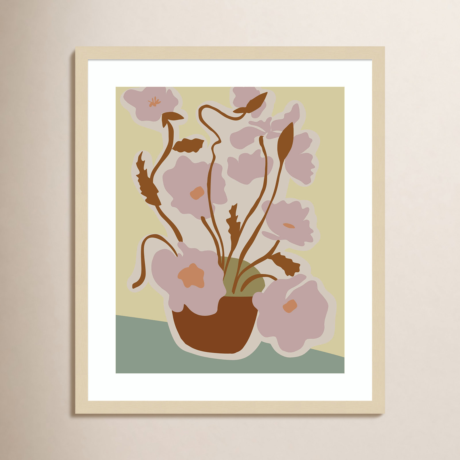 Expressive Abstract House Plant Pink Print, 25" H x 21" W x 1" D, Brown