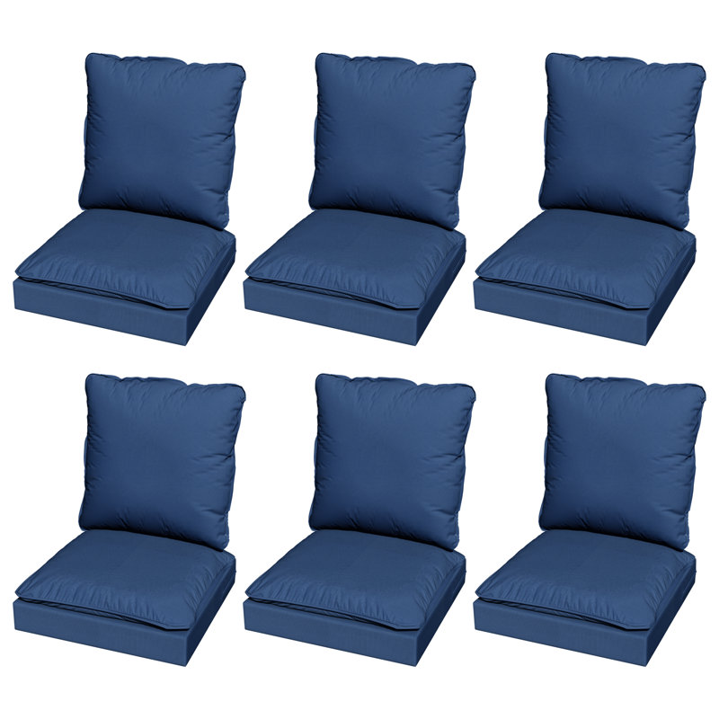 Eco-Friendly All-Weather Outdoor Cushions, UV-Proof Olefin Fabric for Patio Furniture, Beige/Blue, Dark Blue, 6