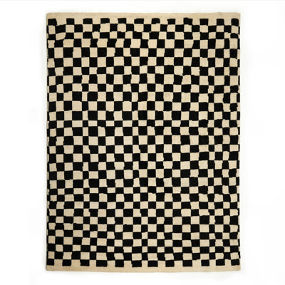 Sinead Hand Knotted Wool Checkered Area Rug in Black