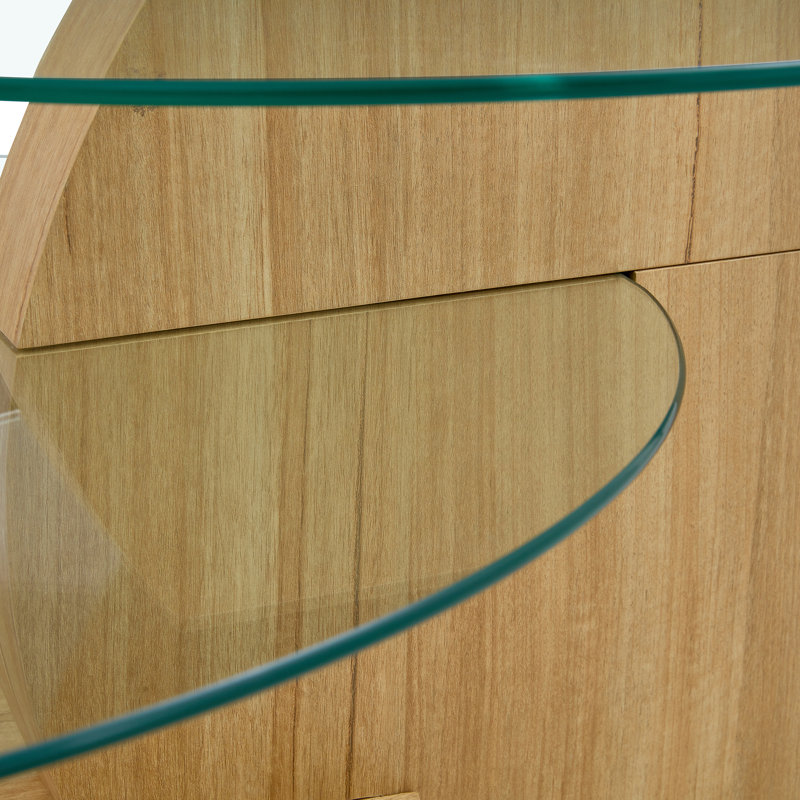 Table basse moderne à double couche de grain de bois moderne - Design polyvalent, plusieurs couleurs disponibles. Autocollant de panneau de densité, verre renforcé, comptoir ovale. W1151P233602