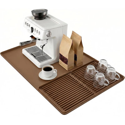 Tapis de café en silicone, tapis de comptoir espresso antidérapant, brun