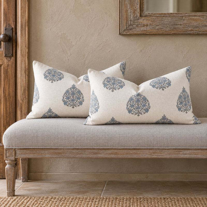 Imprimé floral bleu, 2 Pillow Set, Rectangle H 16 po x l 24 po