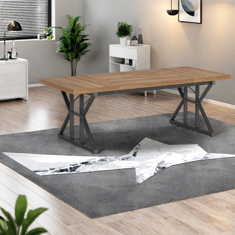 Table de salle à manger industrielle noire, bois et métal, style maison de campagne