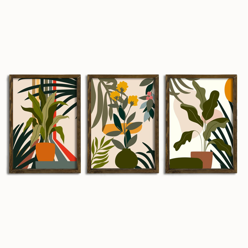 Elegant Decorative Framed MDF Painting Set (3 Pieces), 19.7 x 27.6 inches | 100% MDF with UV Printing, Solid Wood Frame (Thickness: 1.4 inches) | Perfect for Living Room or Office Décor, Eye-Catching Artwork