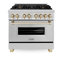 ZLINE Autograph Edition 36 po. 4,6 pi³ Cuisinière à gaz double avec cuisinière à gaz 6 brûleurs et four à convection électrique en acier inoxydable Legacy