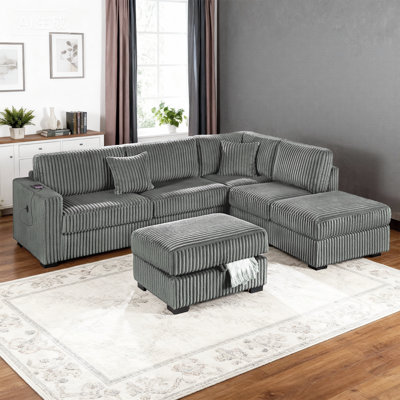 Canapé modulaire modulaire 3 pièces avec charge USB et repose-pieds avec rangement