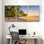 Palmiers, plage tropicale, coucher de soleil, palmiers, océan, ciel, vagues de sable, ensemble de 3 impressions sur toile