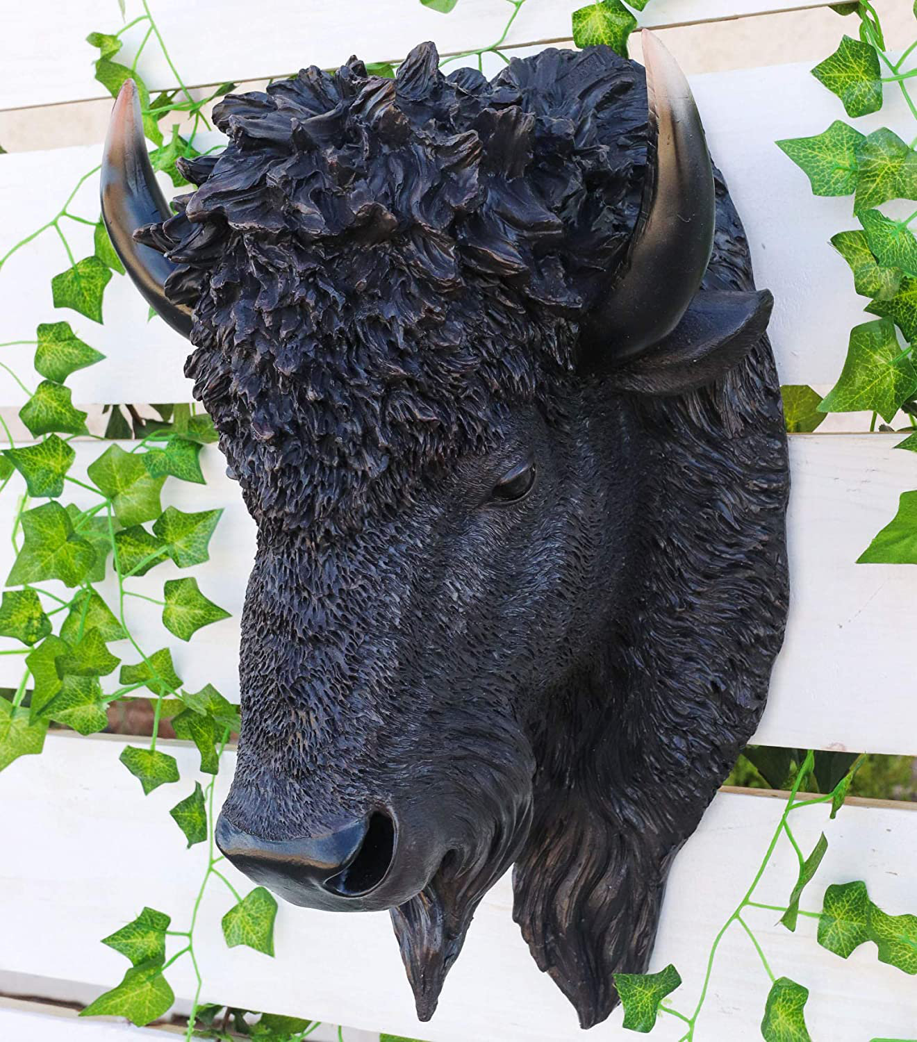 BestGiftEver Rustic Resin Bison Statue – Bronze Finish Buffalo Figurine For Home, Office, Or Lodge Decor