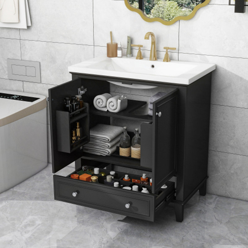 Meuble-lavabo 30 po avec lavabo, Noir / Argenté