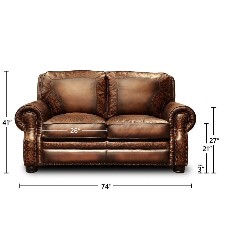 Causeuse à accoudoirs roulés en cuir véritable 74 po Balmoral, Peau de daim (cartier), Non, Muscade