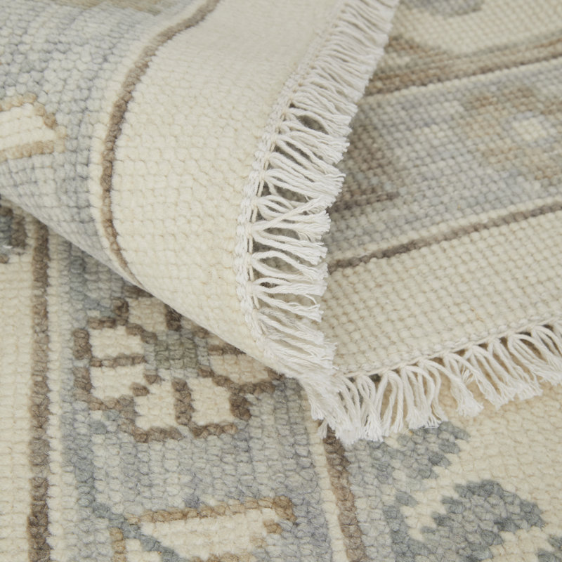Karina Hand Knotted Wool Ikat Area Rug in Beige/Dash Gray, Rectangle 7'9" x 9'9"