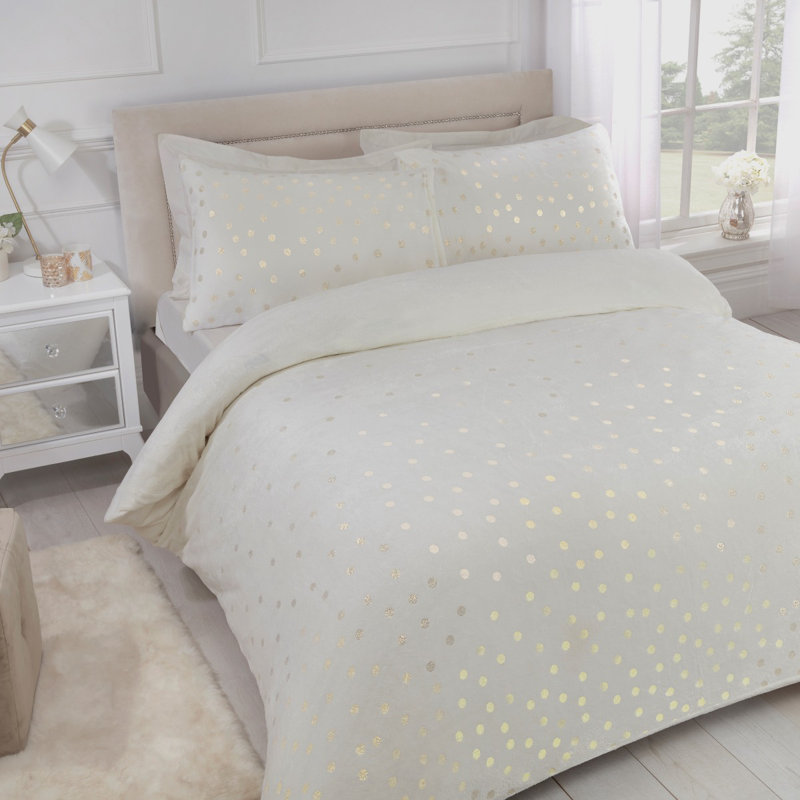 Dyar Polyester Dots Duvet Cover Set with Pillowcases, King Duvet Cover + 2 Standard Pillowcases, Grey