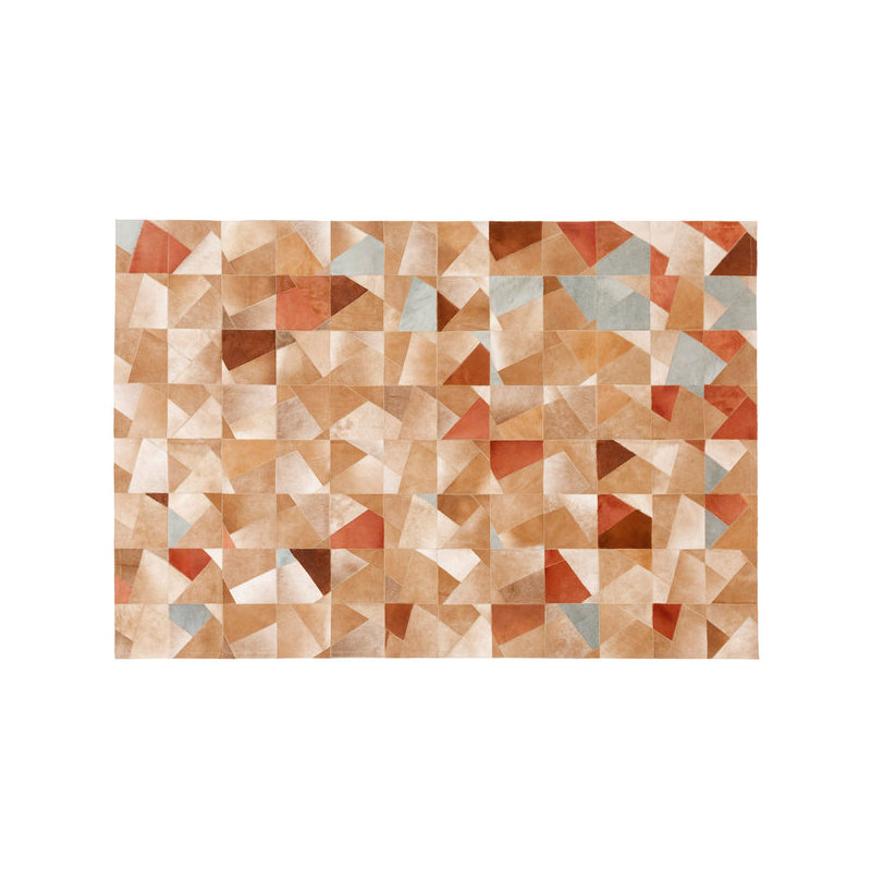 Cowhide Geometric Area Rug in Caramel/Blue, Rectangle 10' x 14'