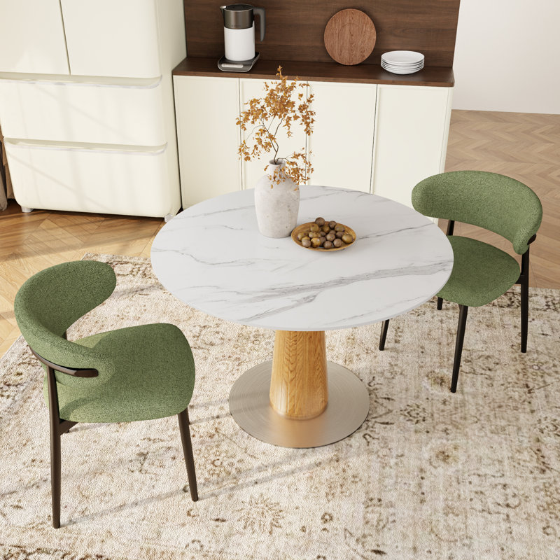 Petite table de salle à manger Aversa, H 29 po x L 43 po x l 43 po, Blanc pur, Blé chaud
