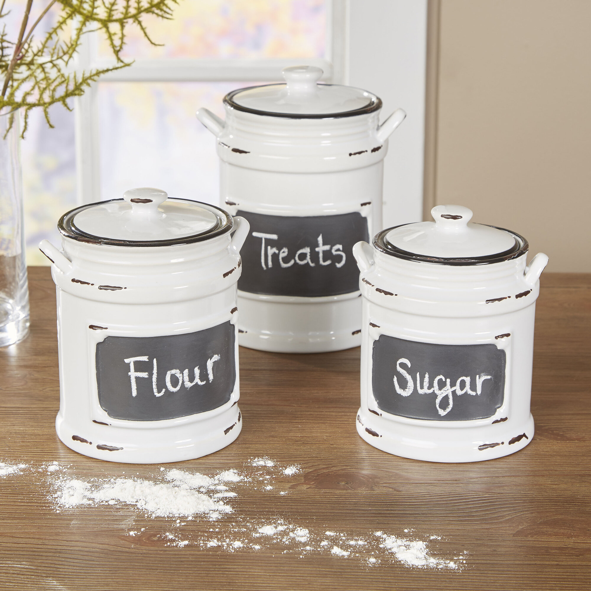 3pc Canister Sets for Kitchen Counter + Labels & Marker - Glass Cookie Jars  with Airtight Lids - Food Storage Containers with Lids Airtight for Pantry