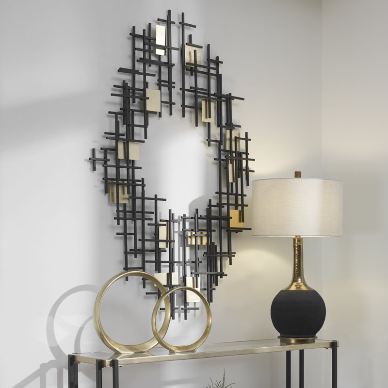 Elliptical Black and Gold Metal Wall Sculpture Set