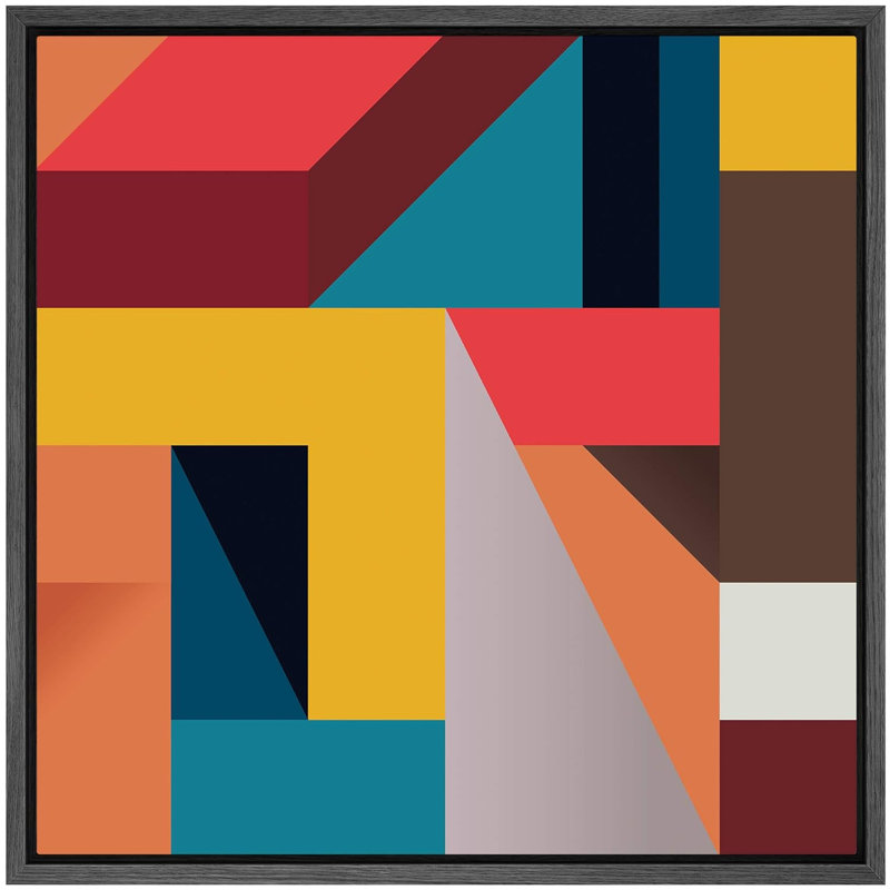 Rouge, jaune, orange, bleu, géométrique, blocs de couleur, formes abstraites, art moderne bohème coloré, impression sur toile