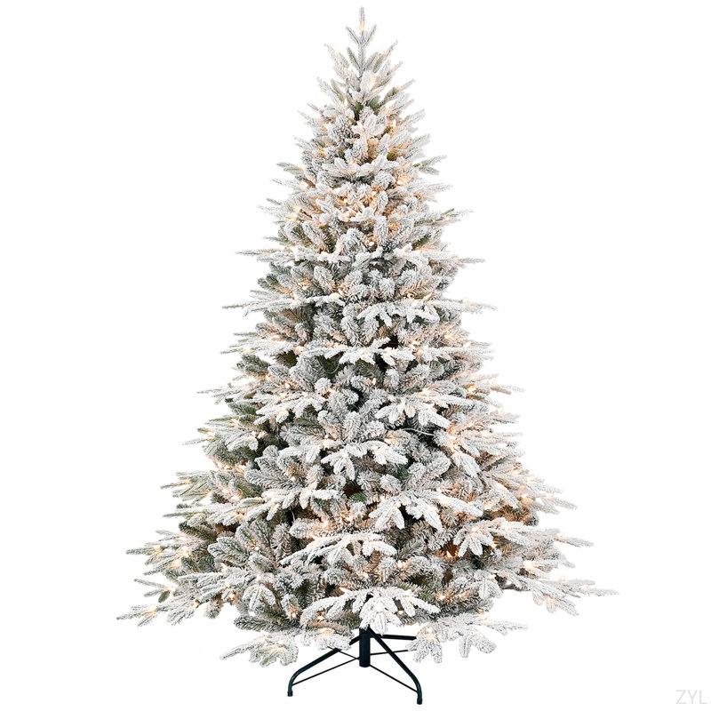 Arbre de Noël artificiel enneigé 6 pi avec 400 lumières incandescentes blanc chaud, embouts 1931, pin enneigé PE + PVC avec branches à mémoire de forme partielle, support en métal pliable pour les Fêtes