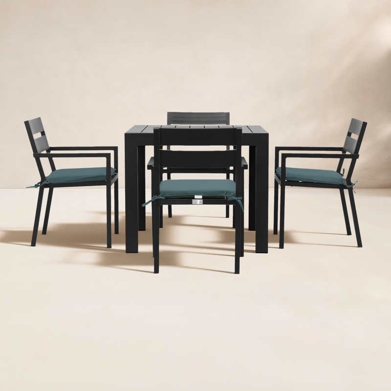 Pacifica Outdoor 5 - Piece Dining Set with Cushions, Canvas Regatta Sunbrella® Canvas, Black
