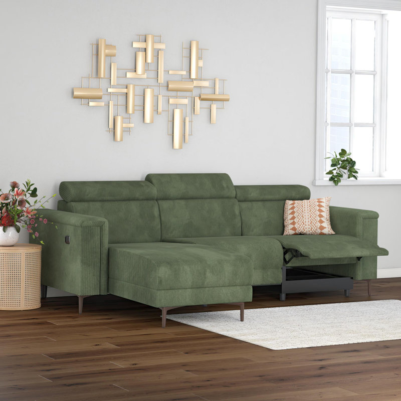 Fairmont Reclining Corduroy Sectional Sofa With Chaise, Left Hand Facing, Green Corduroy