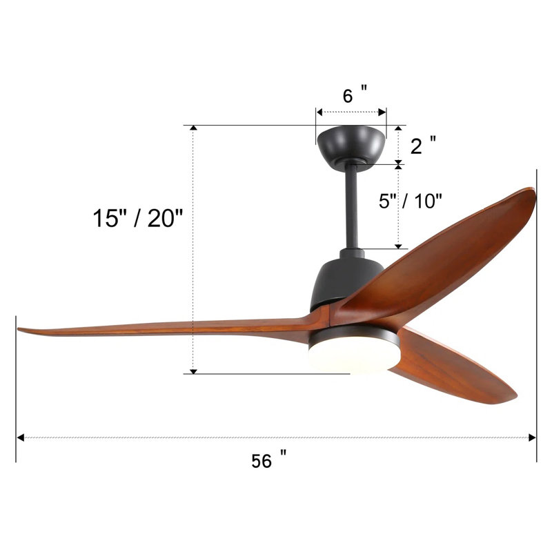 Ventilateur de plafond à 3 pales DEL Nicola Fiffie avec télécommande et éclairage inclus, Noir mat avec pales brunes