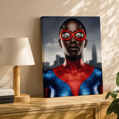 Canvas A Close Up View Of A Superhero In A Red Wall Art And Blue Costume Showcasing Intricate Web Patterns And Textures On Bringing Canvas Wall Art