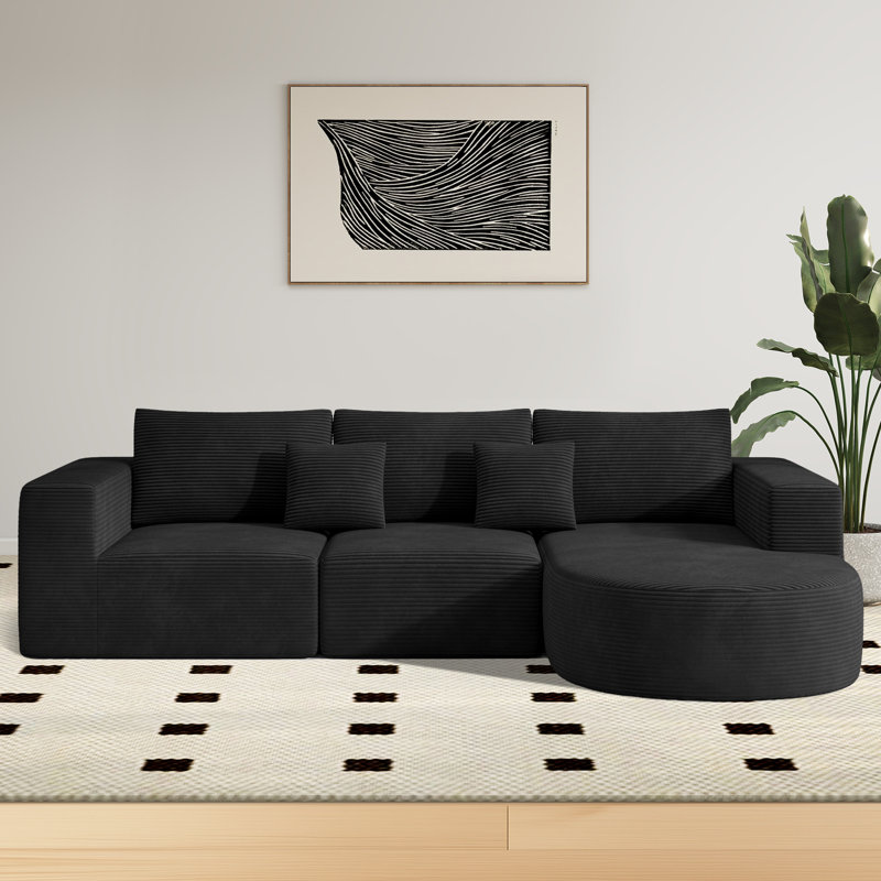3 Seater Corner Sofa , Black, Right Hand Facing