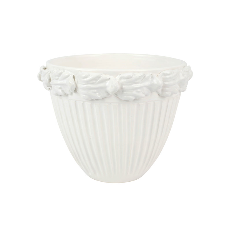 Cache-pot rustique à feuilles d'acanthe, Blanc, H 10,75 po x l 13 po x P 13 po