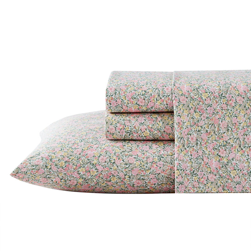 Loveston Pink Full Cotton Percale Floral Sheet Set