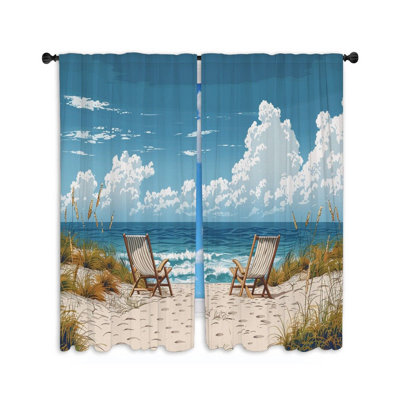 Beach Landscape Bathroom Room Darkening Curtain Pair